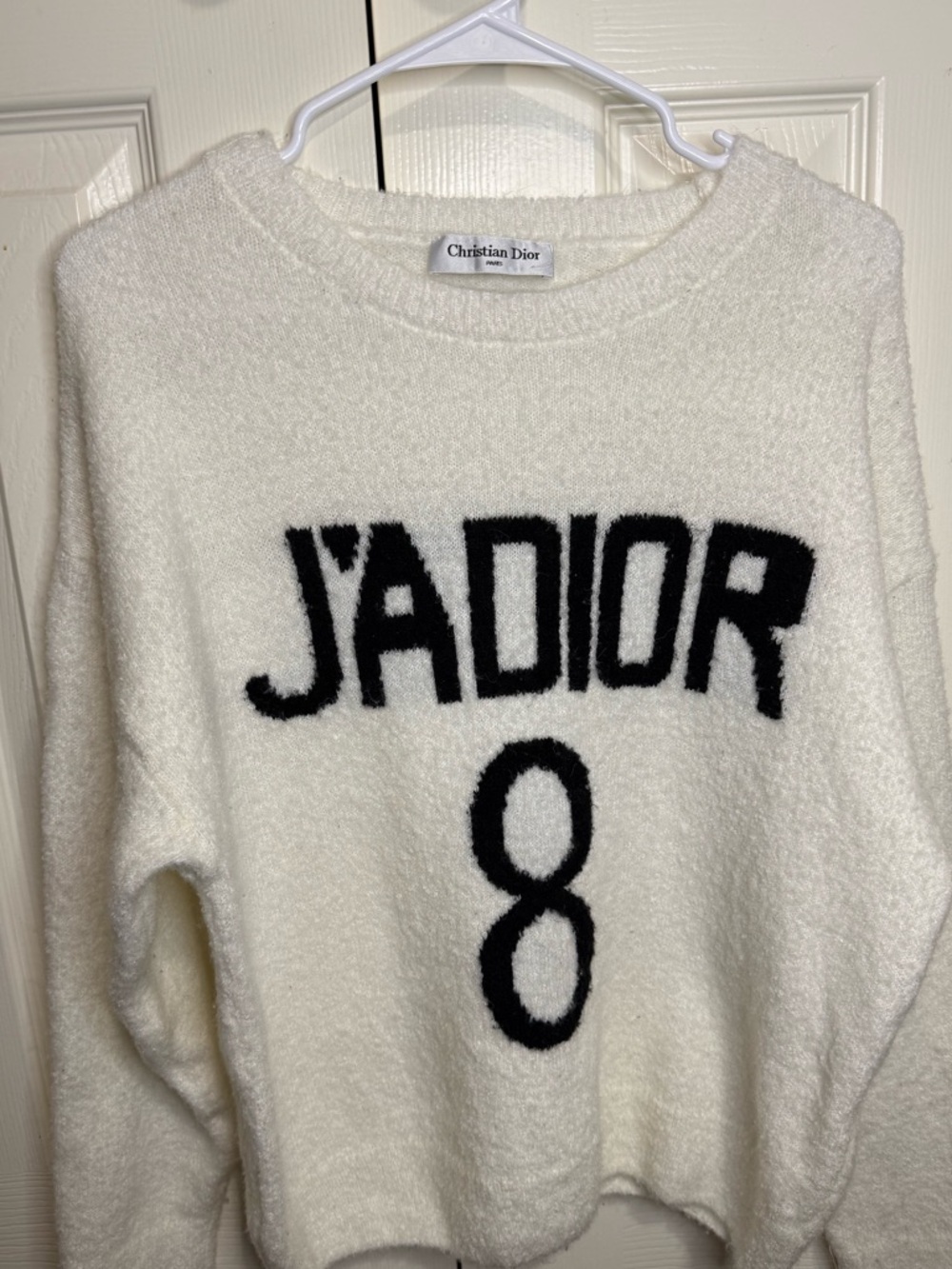 Christian Dior J'Adior 8 Sweater XS White Boucle Knit Logo Crewneck